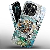 FKBRCL4U for iPhone 12 Pro Max Case, Hybrid 2-Layer Silicone Protective Matte Case for Girl Women Stained Glass Sea Turtle Window Art Pattern for iPhone 12 Pro Max