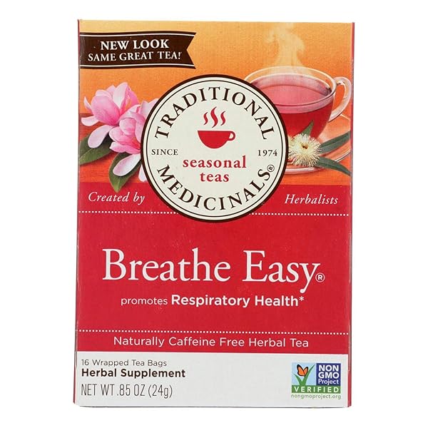 TRADITIONAL MEDICINALS CAFFEINE FREE BREATHE EASY HERBAL TEA, 16 TEA BAGS PER PACK – 1 EACH.