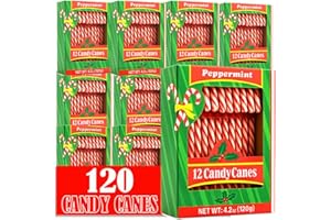 MUCHAI INNOVATIONS Candy Canes Peppermint Flavored 120 Pieces Individually Wrapped Red & White - Holiday Edible Regular Size Bulk Pack Candy Cane