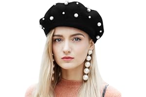 BESTOYARD Black Beret Hats for Women Classic Pearl Wool French Beret Hat for Women Girls Elegant Winter Accessory