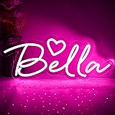 ATTNEON Large Bella Name Neon Sign for Wall Decor Dimmable LED Bella Name Neon Light for Kids Bedroom,Birthday Party Decoration,Neon Sign Customizable for Girl,Birthday Name Deocr,Size 16.1*6.5 inch(JTD052)