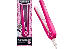 Hot Beauty Professional Ceramic Mini Flat Iron 1/2", Anti-Frizz, Fast Heating, Versatile Styling for Curly & Straight Hair, Ideal for Traveling with Travel Pouch (Pink)