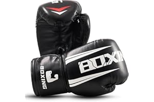 BEWOLK Boxing Gloves Men, Boxing Training Sparring Gloves，Muay Thai, Heavy Punching Bag Gloves 12 OZ，Black