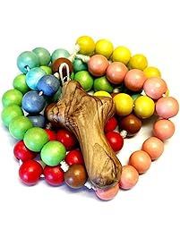 Child's Wooden Rosary in Light Classic Colors with Bethlehem Olive Wood My Caring Cross - Sturdy Kid's Rosary
