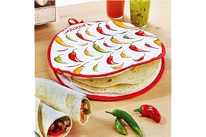 DOKKIA Tortilla Warmer Taco 12 Inch Insulated Cloth Pouch - Microwavable Use Fabric Bag to Keep Food Warm (12 Inch, Red Chili Pepper Taco Tuesday Flour Fajita)