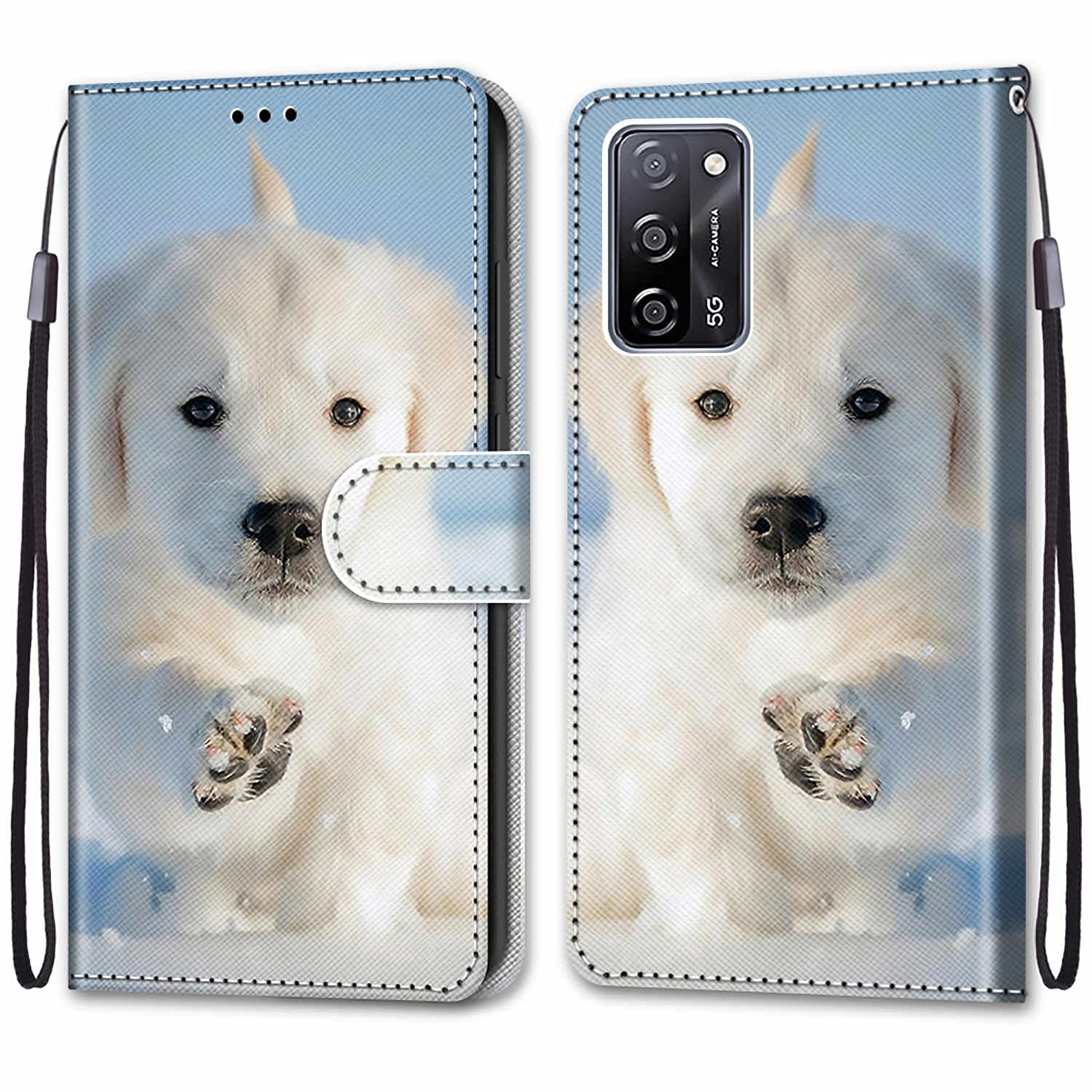 Oppo A16S / A54S Phone Case, Flip Shockproof PU Leather Wallet Card Slots Cover Gel Bumper Protective Case with Magnetic Closure Kickstand, Cute Dog — image 1