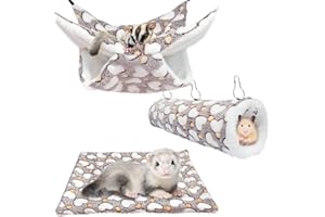 OLD TJIKKO Ferret Rat Hammock Set,Guinea Pig Hideout Bed,Small Pet Cage Hammock Set,Ferret Hanging Hammock,Soft Hamster Toys Hanging Tunnels and Tubes, 3 Pcs Guinea Pig Rat Hammock (Coffee Color, Heart Pattern)