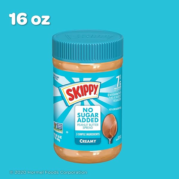 SKIPPY CREAMY PEANUT BUTTER SPREAD NO SUGAR ADDED, 16 OUNCE