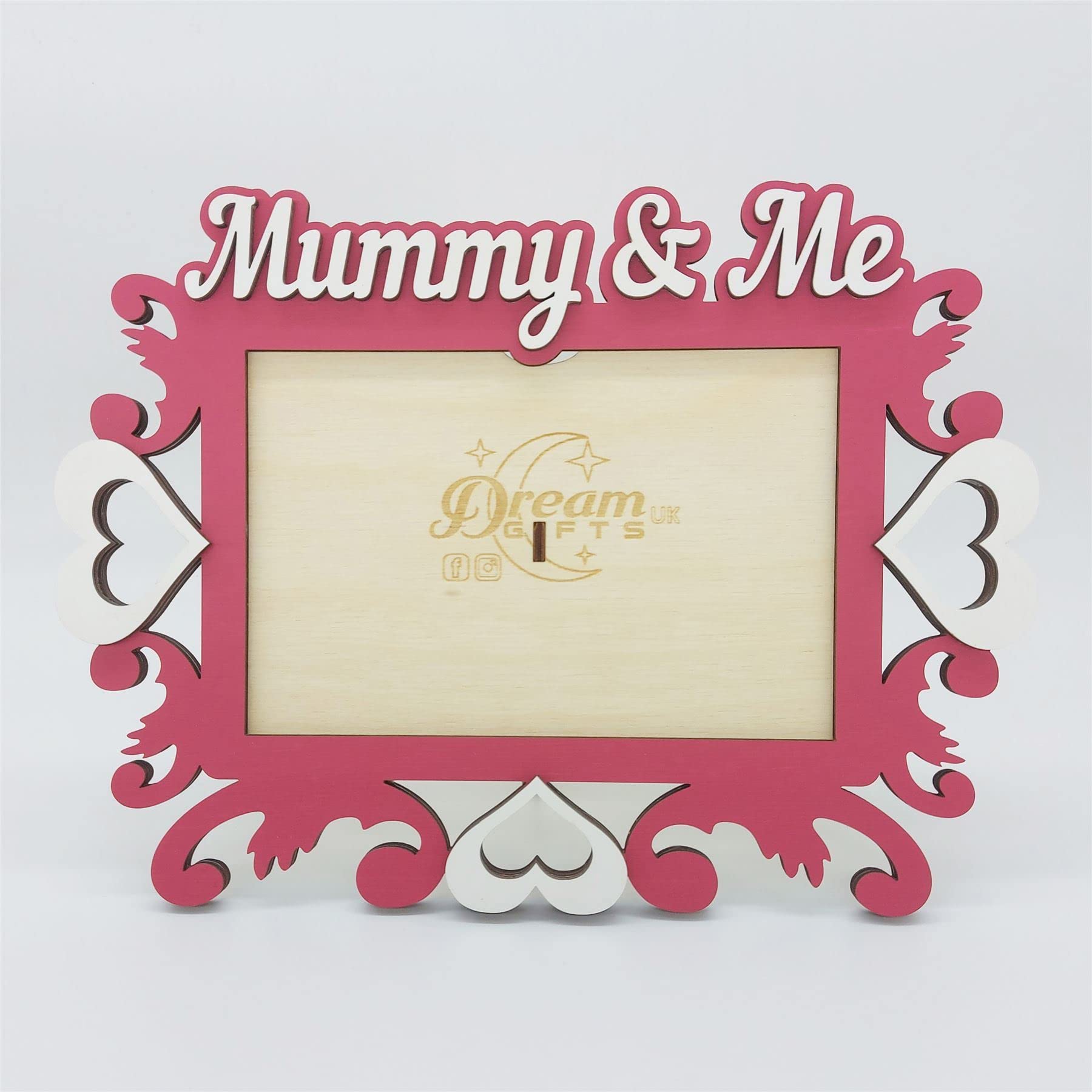 Mummy & Me Baby Hand Made Wooden Photo Frame Gift for Tabletop or Wall - Hearts (Rosse)