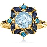 Ross-Simons 1.80 Carat Sky Blue Topaz, 2.40 ct. t.w. Sapphire and .80 ct. t.w. London Blue Topaz Ring in 18kt Gold Over Sterling