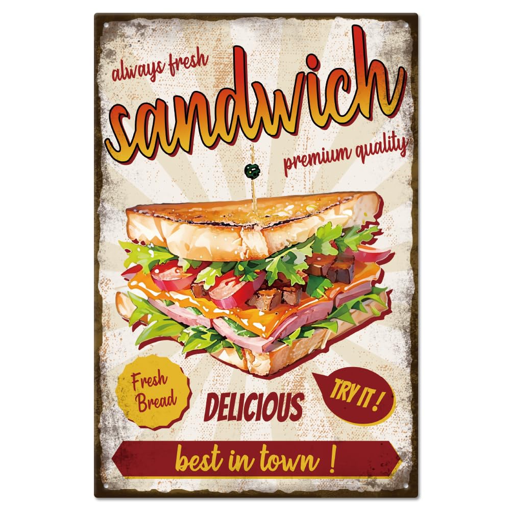 GLOBLELAND Vintage Sandwich and Funny Word Metal Tin Sign For Garage Man Personalized Signs Garden Cave Signs Art Plaque Poster Wall Decor for Home Kitchen Bar Club 8×12inch