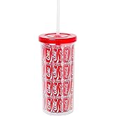 Silver Buffalo Coca Cola Coke Cans Pattern Plastic Tall Cold Cup with Lid and Straw, 20 Ounces