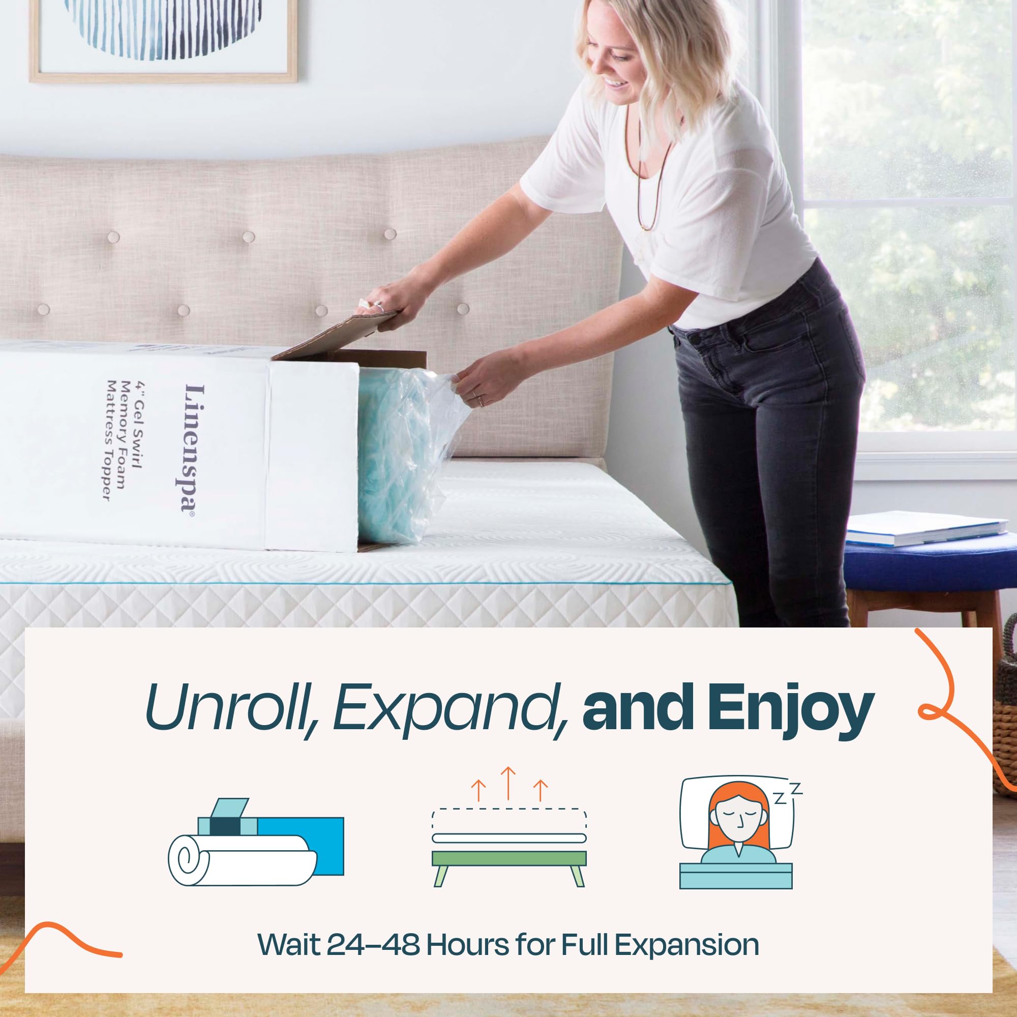 Linenspa 3 Inch Gel Swirl Memory Foam Mattress Topper – Cooling Gel Infused – Pressure Relieving Bed Topper - Mattress Pad – CertiPUR Certified - Queen Size