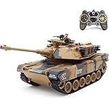 fisca 1/18 Remote Control Tank 2.4Ghz, 15 Channel M1A2 RC Tank with Smoking and Vibration Controller - Abrams Main Battle Tan