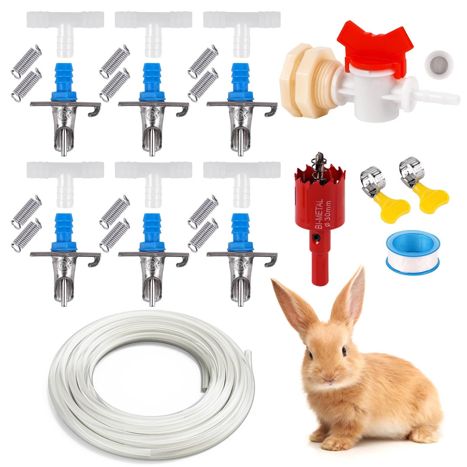 Photo 1 of ZHEQOGZH Automatic Rabbit Watering System, Rabbit Waterer Kit System Gravity Fed Include 6 Sets of Nipple Drinkers and 16 Feet of ID 5/16" Hose