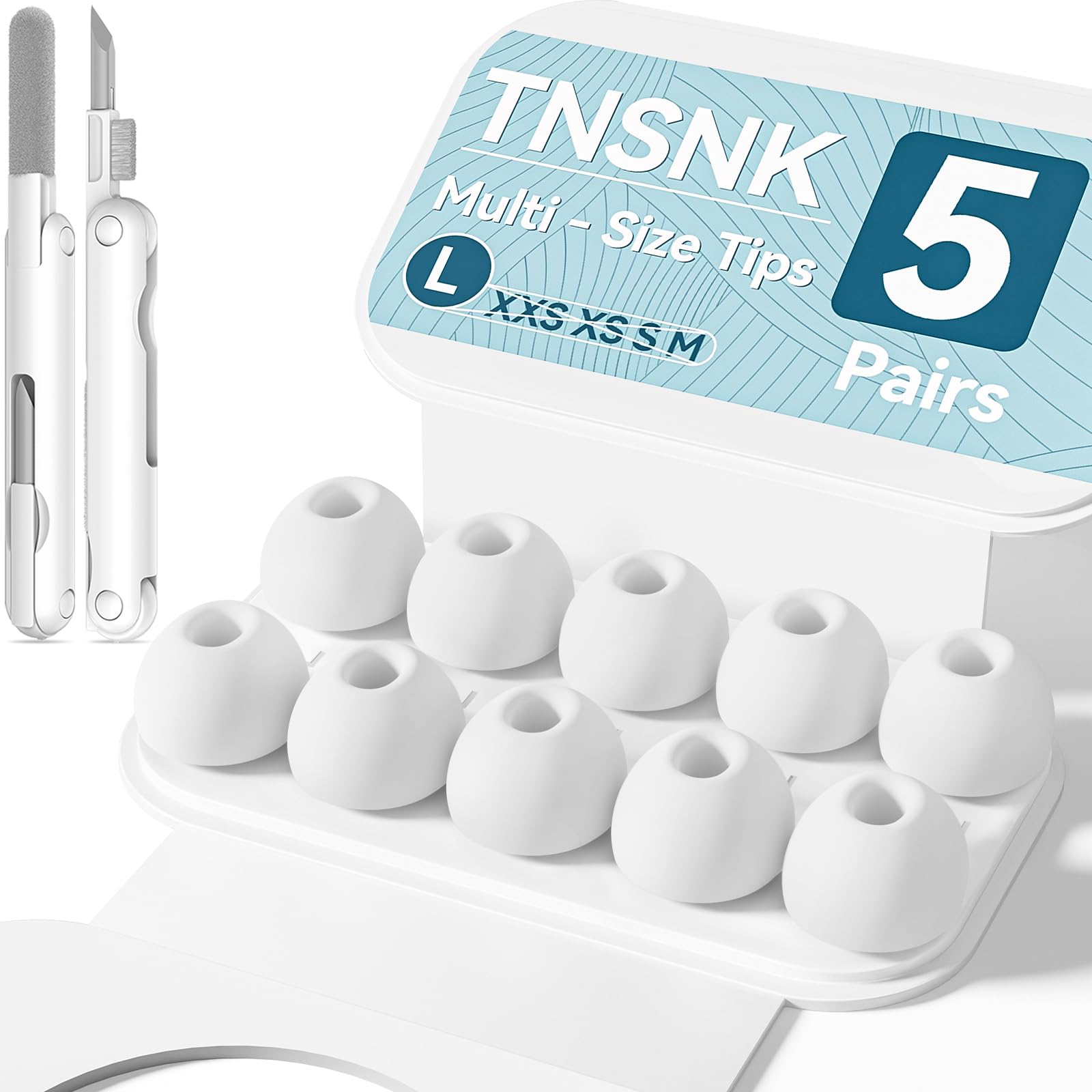 TNSNK[5 Pairs] Replacement Ear Tips for Airpods Pro 3 (2025) with Noise Reduction Hole,Built-in dust Guard Screen Silicone Ear Tips - 5 Sizes(Large),White