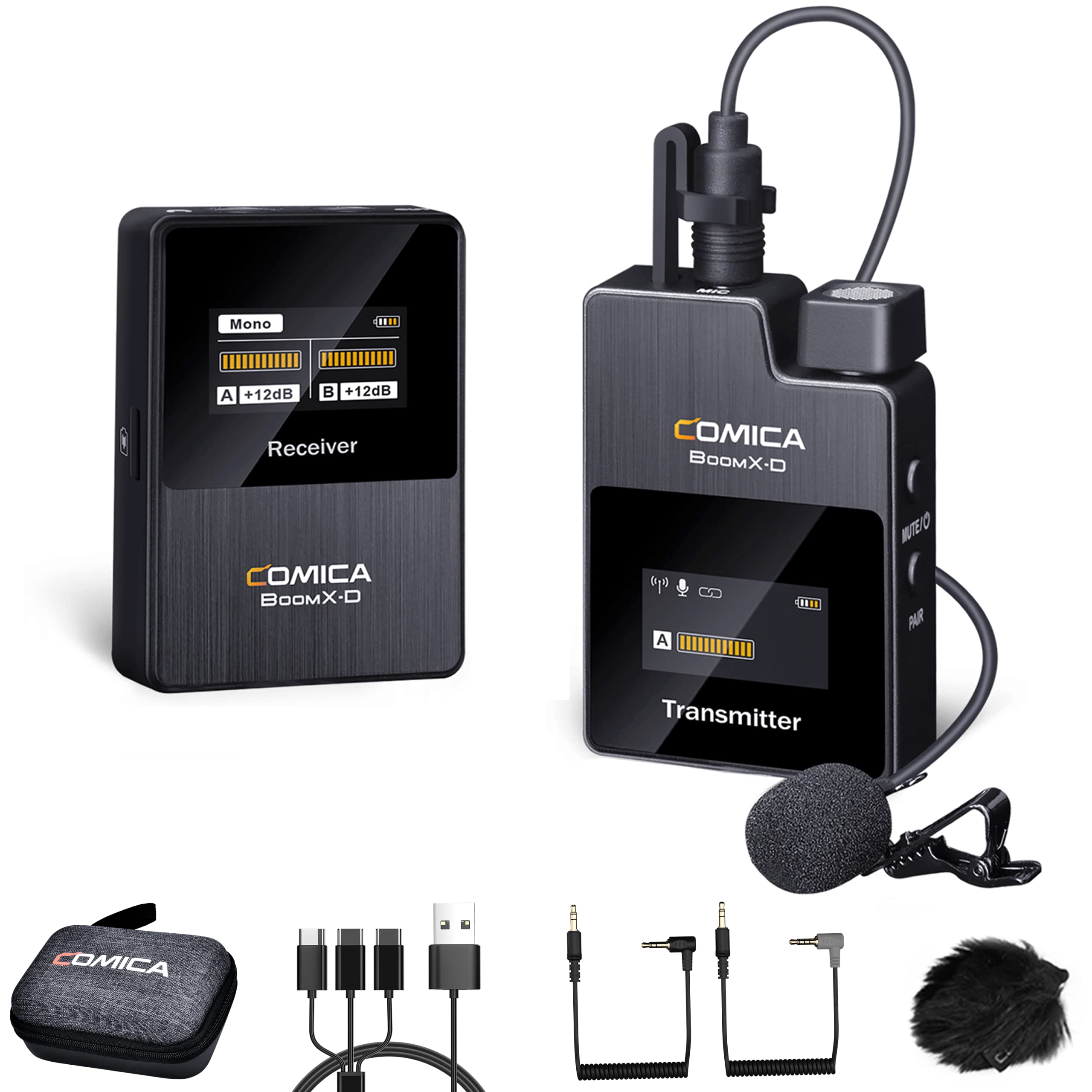 comica Wireless Lavalier Microphone, BoomX-D1 2.4GHz Wireless Tie Microphone System with 1 Transmitters and 1 Receiver, Mic Lav for DSLR Camera/Camcorder/Smartphone Podcast Interview Youtube