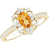 Real Citrine Diamond Vintage Engagement Ring in Silver, Aaa Quality | Oval Shape | November Birthstone | Retro Engagement Ring | with Jewelry Box | Christmas Gift