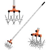 BARAYSTUS Rotary Cultivator Garden Rotary Tiller Adjustable Stainless Steel Poles Hand Tiller for Soil Mixing or Reseeding Grass Lawn Tiller Total Length 57 Inch