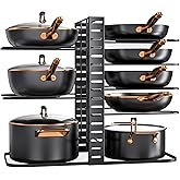 MUDEELA Pots and Pans Organizer Rack under Cabinet 14.55in Height, 8-Tiers Adjustable Pot Rack with 3 DIY Methods, Pot Lid Organizer inside Cabinet for Kitchen Pantry Organization and Storage