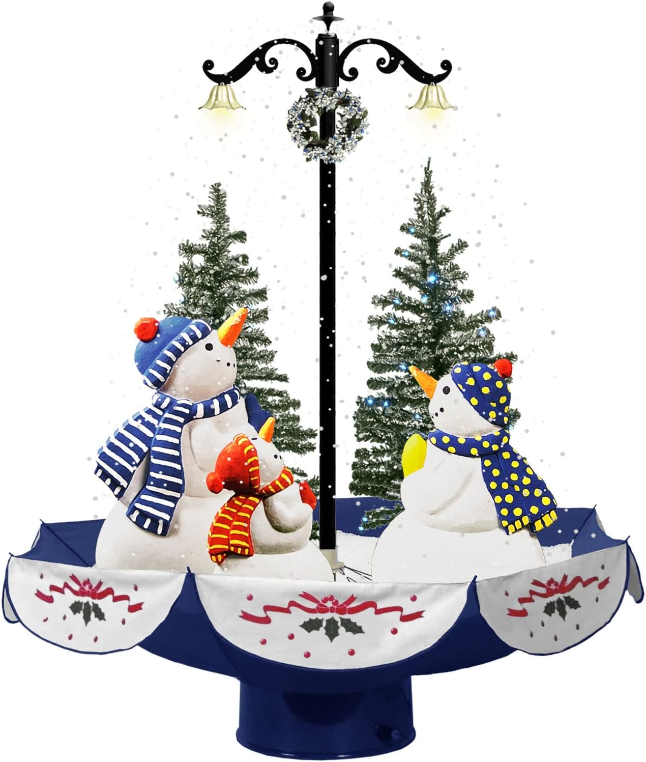 Snow Globes - Fraser Hill Farm Let It Snow Series 29-Inch Musical Snowman Family Scene with Blue Umbrella Base, Snowfall Function, and Lights | 25 Christmas Carols | Xmas Decor | FSSM029A-BLU2