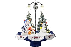 Fraser Hill Farm Let It Snow Series 29-Inch Musical Snowman Family Scene with Blue Umbrella Base, Snowfall Function, and Lights,25 Christmas Carols for Home Decor