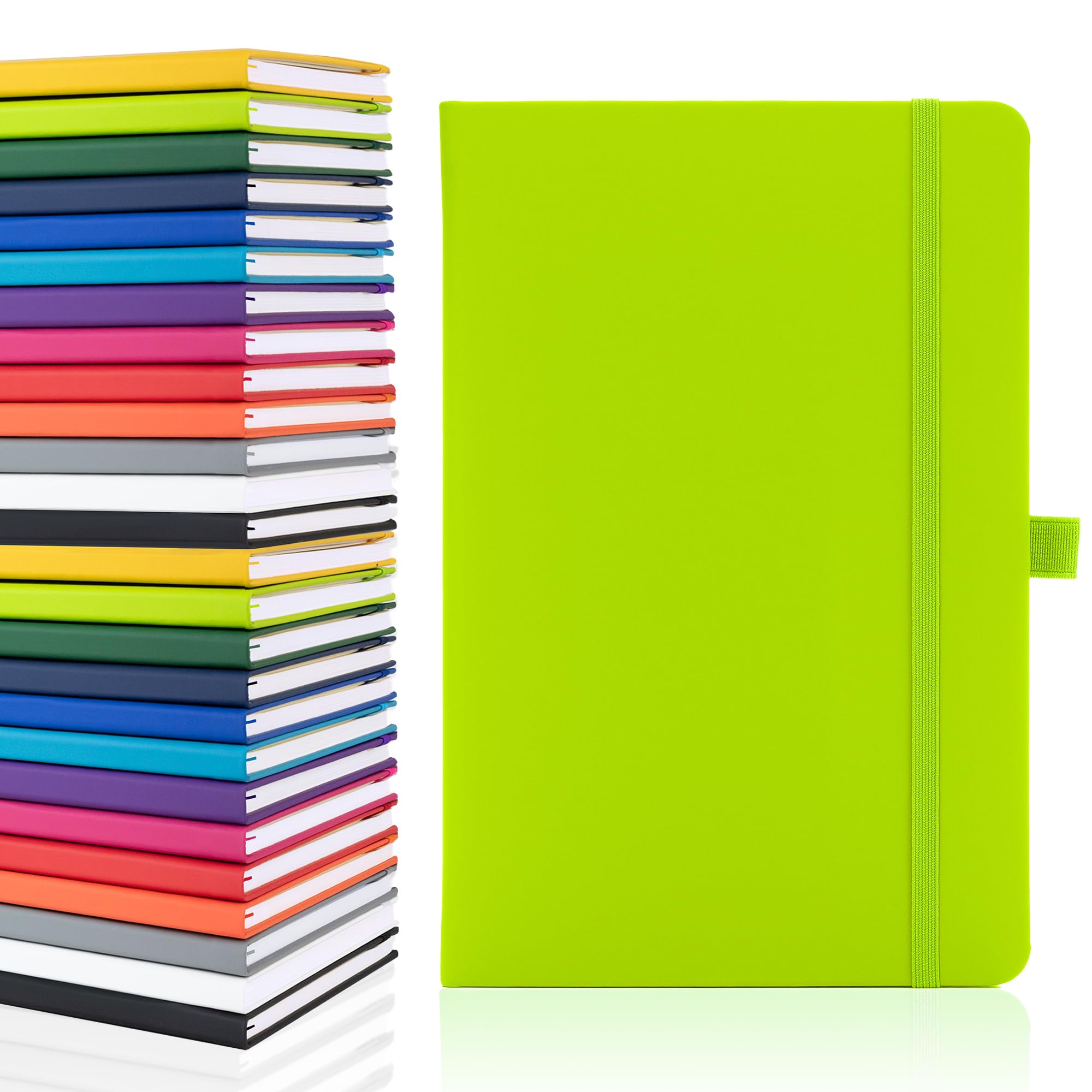 Notes London Plain Page A5 Notebook, White Unlined Blank Pages, Pen Loop, Ribbon and Paper Pocket, Medium Hardback, Note, Eco Sustainable sourced Paper (Lime)