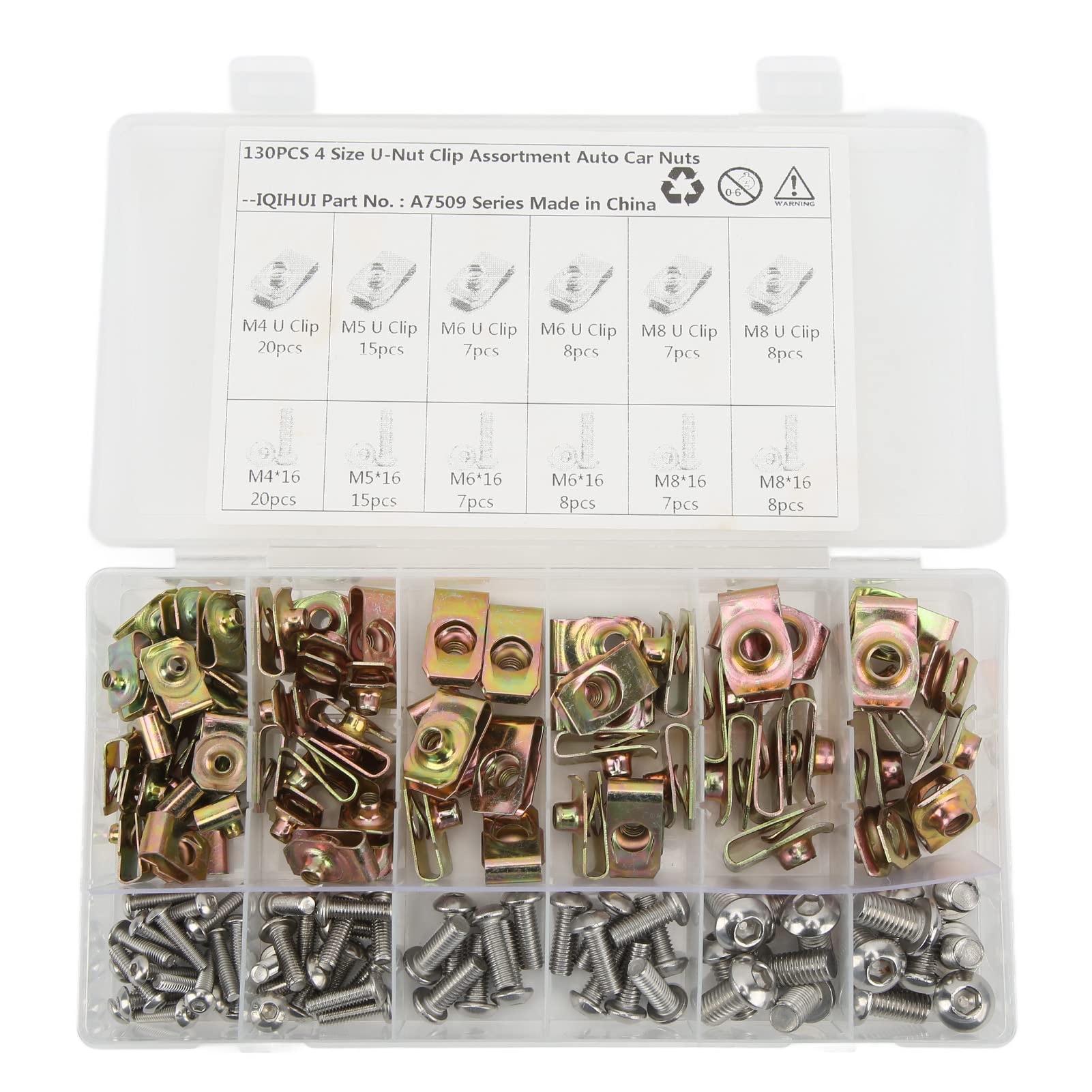 130 pcs U Nut Clip Kit,KIMISS U Type Nut Clip Screw Set Stainless Steel Automotive Nut Fasteners Clips U Shaped Mounting Retainer Clips