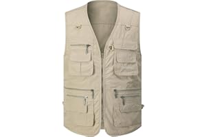 Gihuo Men's Fishing Vest Utility Safari Travel Vest with Pockets Outdoor Work Photo Cargo Fly Summer Vest