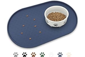 KPWACD Pet Feeding Mat for Dogs and Cats, Silicone Dog Placemat Non-Slip Waterproof Bowl Mats Prevent Food and Water Overflow, High-Lips Puppy Dish Tray Mat Suitable for Large Medium Small Pets, Navy