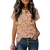 Dokotoo Women's Casual Crewneck Boho Short Sleeve Shirts 2025 Summer Floral Print Chiffon Blouses Bohemian Top Shirts