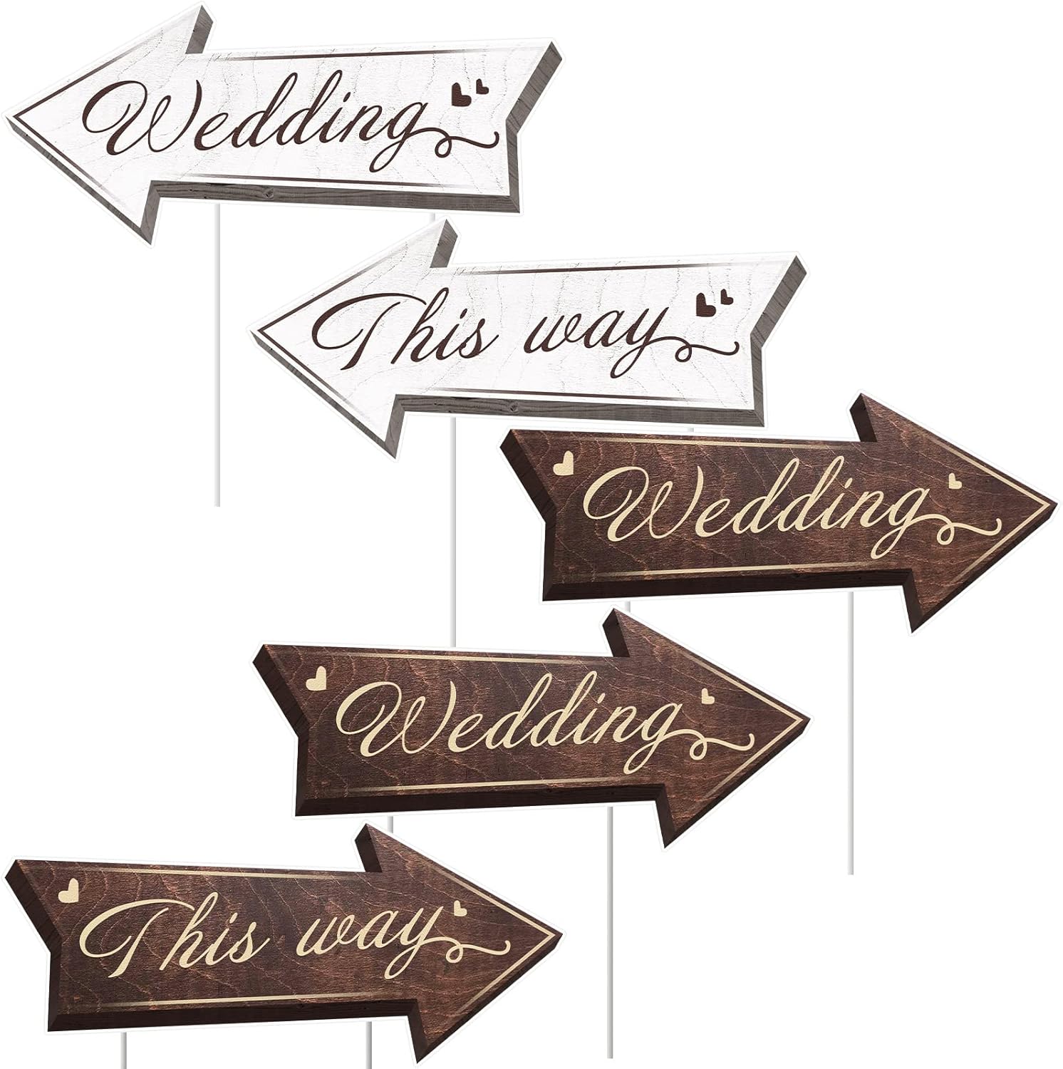 Yard Signs - Wedding Directional Road Sign Wedding Directional Arrow Yard Sign with Exquisite Double-sided Printing Wedding Directional Signs,Waterproof Large Wedding Sign with Stakes,Wedding Supplies-5PCS