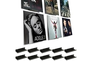 BiJun 10 Pack Vinyl Record Shelf Wall Mount, Metal Vinyl Holder Wall Mounted Minimalist Album Record Holder Display Your Daily LP Listening, CD, Comic Book in Store, Office and Home (Black)