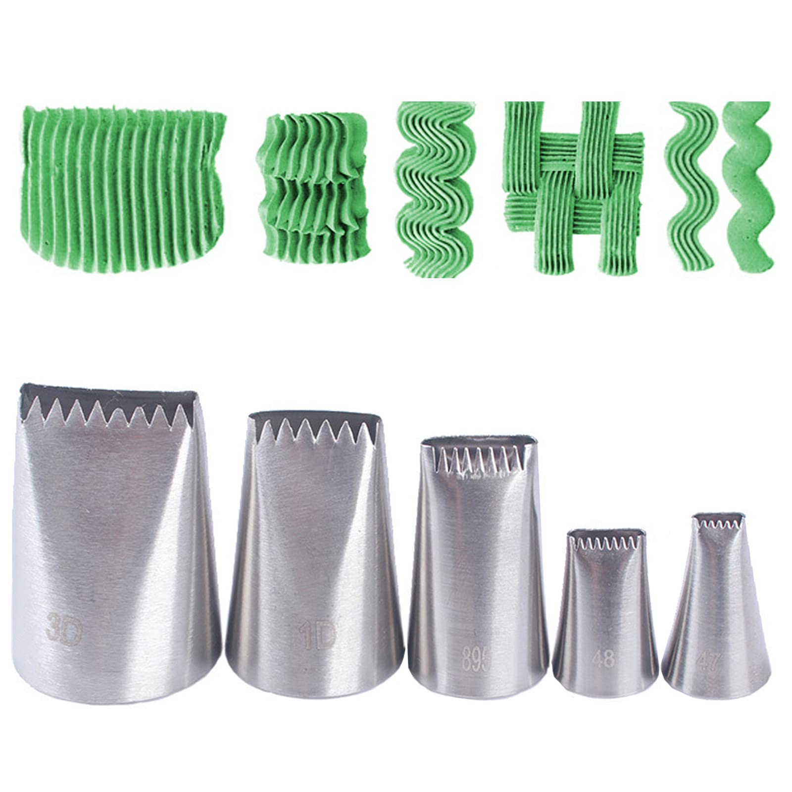 Tabiger 5pcs Half Row Woven Flower Piping Nozzles Kit, Cream Icing Decorating Tips with Zigzag Opening, Stainless Steel