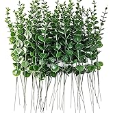 TIHOOD 50PCS Eucalyptus Stems Decor Artificial Eucalyptus Leaves Faux Eucalyptus Stems Real Touch Fake Greenery Branches for Wedding Flower Bouquet Centerpiece Home Office Decoration