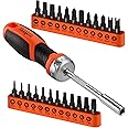 HORUSDY 25-Piece Security Torx Screwdriver Bit Set | T5-T40 Torx Bit Set 1/4 inch Ratcheting Magnetic Bit Driver | 12Pcs Torx Bit and 12Pcs Common Bit