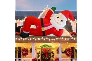Juegoal Christmas Inflatables Outdoor Decorations, 12FT Long Inflatable Xmas Santa Claus, Lighted Blow Up Giant Lying Santa with Built in LED Lights, Light Up Holiday Winter Lawn Yard Garden Decor