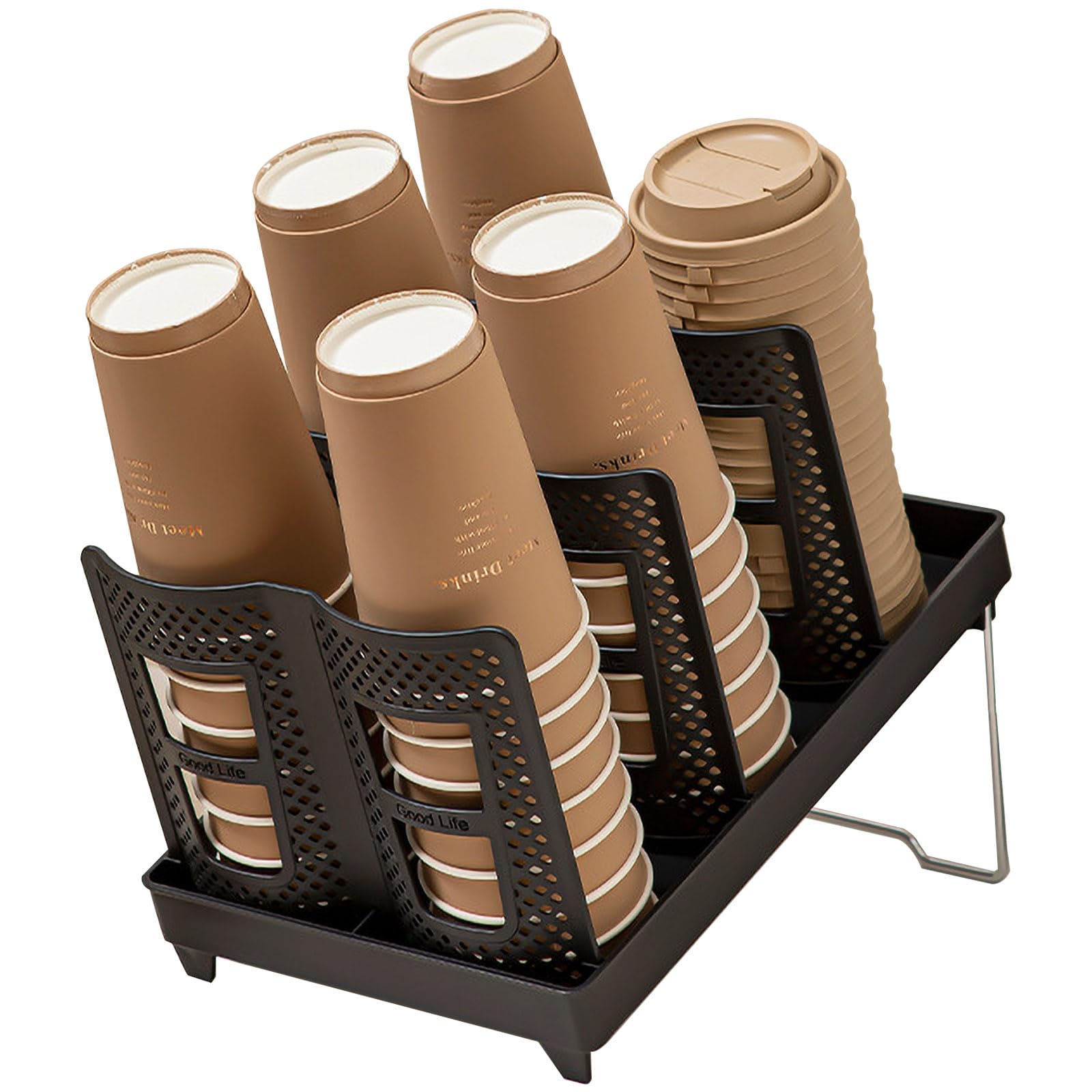 Photo 1 of 6 Slots Cup and Lid Holder, Disposable Paper Cup Dispenser with Stand, Coffee Cup and Lid Storage Organizer for Coffee Station Bar Office Home Countertop Breakroom Restaurant