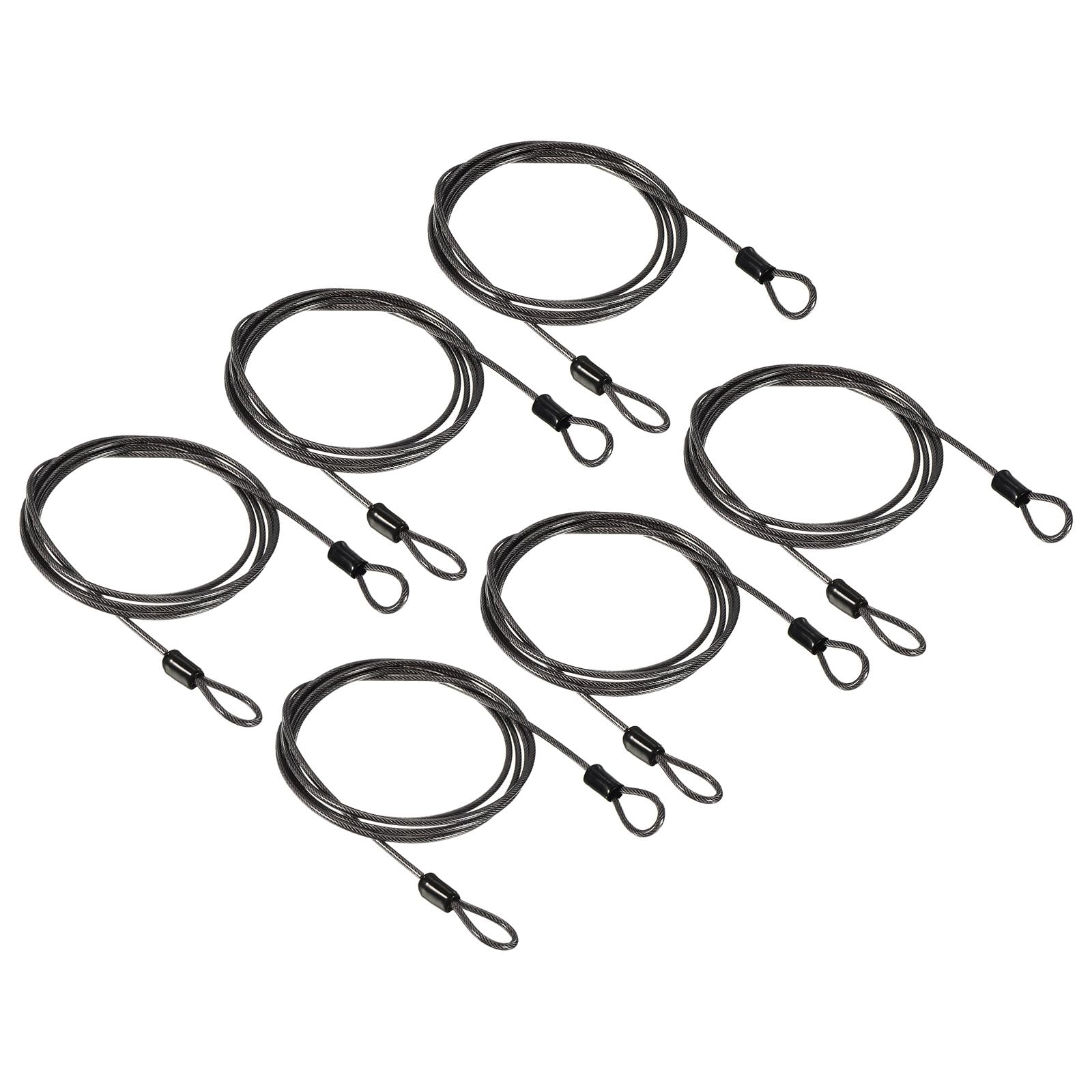 PATIKIL Security Cable 2.5mm x 1.5m/5ft, 6 Pack Coated Luggage Lock Wire Rope with Double Loop, Gray