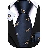 Barry.Wang Fun Animal Ties for Men Designer Handkerchief Cufflink WOVEN Casual Necktie Set Festival