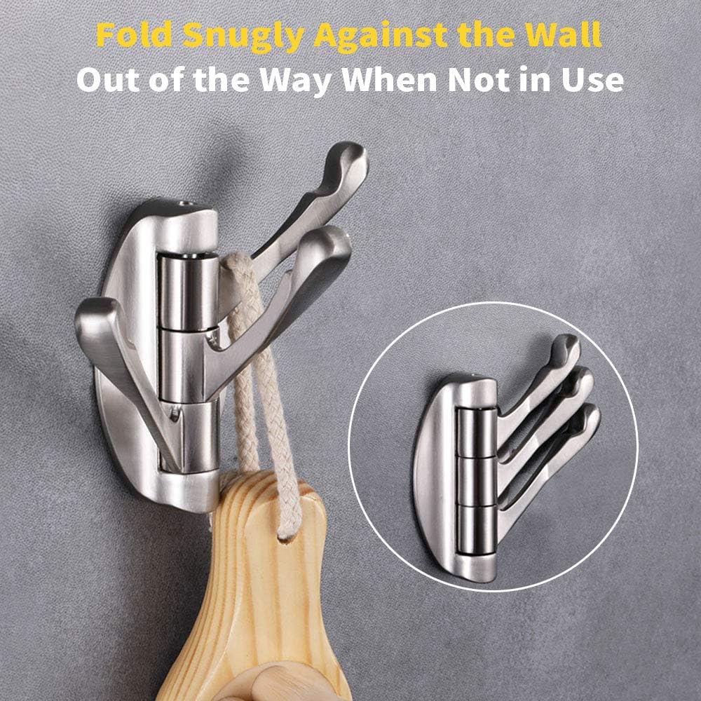 Foldable Towel Hook, Angle Simple Metal Triple Swivel Arms Flexible Coat Hook, Bath Towel Holder, Heavy Duty Robe Hanger for Bathroom RV Wall Mount, Brushed Nickel: Home & Kitchen
