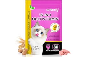 15-in-1 Cat Multivitamin Chews with Probiotics & Taurine - Crunchy & Soft Cat Treats for Immune, Joint, Skin & Coat, Digestiv