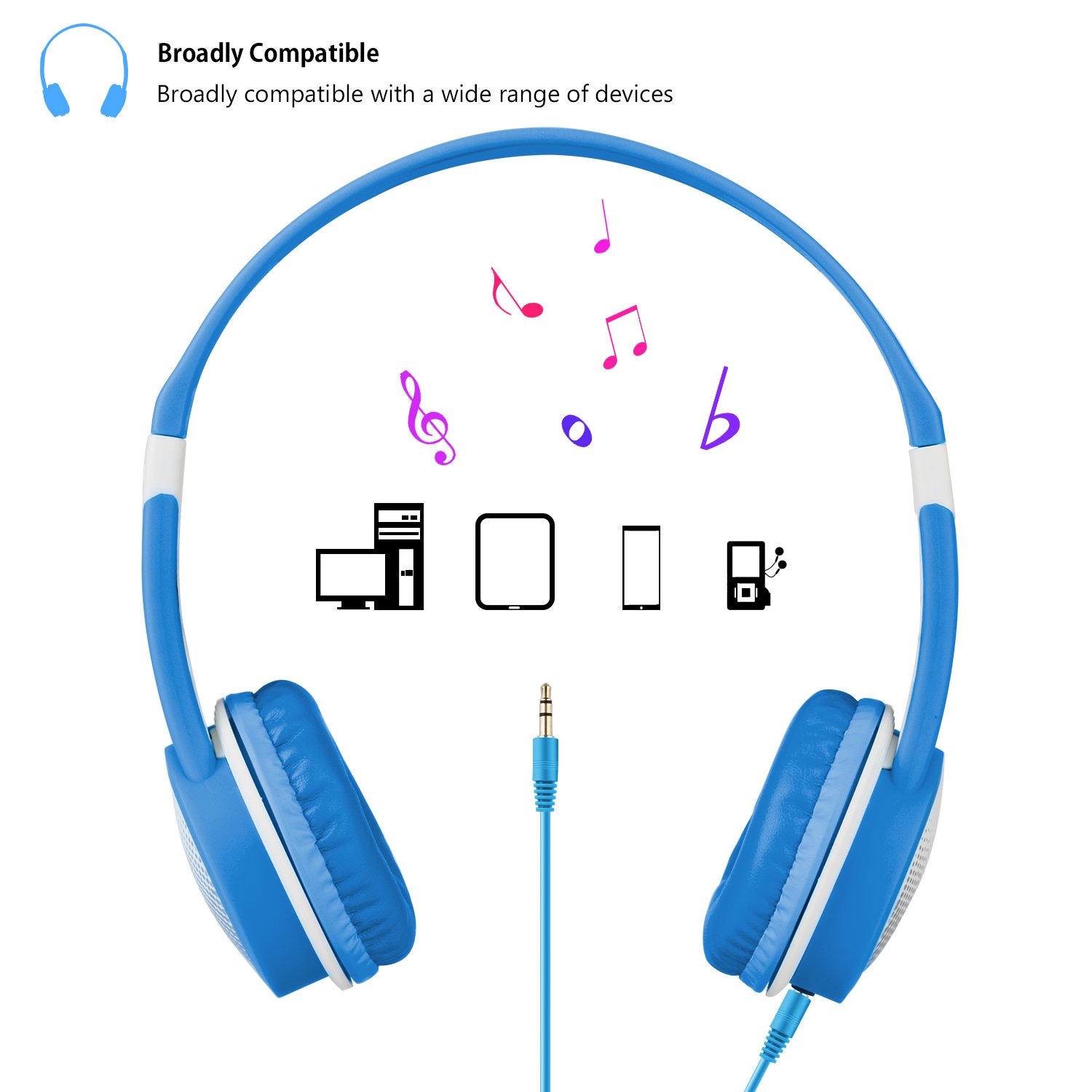 Kids Headphones - Comfortable and Adjustable Wired Over Ear Headset with Volume Limiting - Toddlers Headphones for Boys and Girls (Blue)