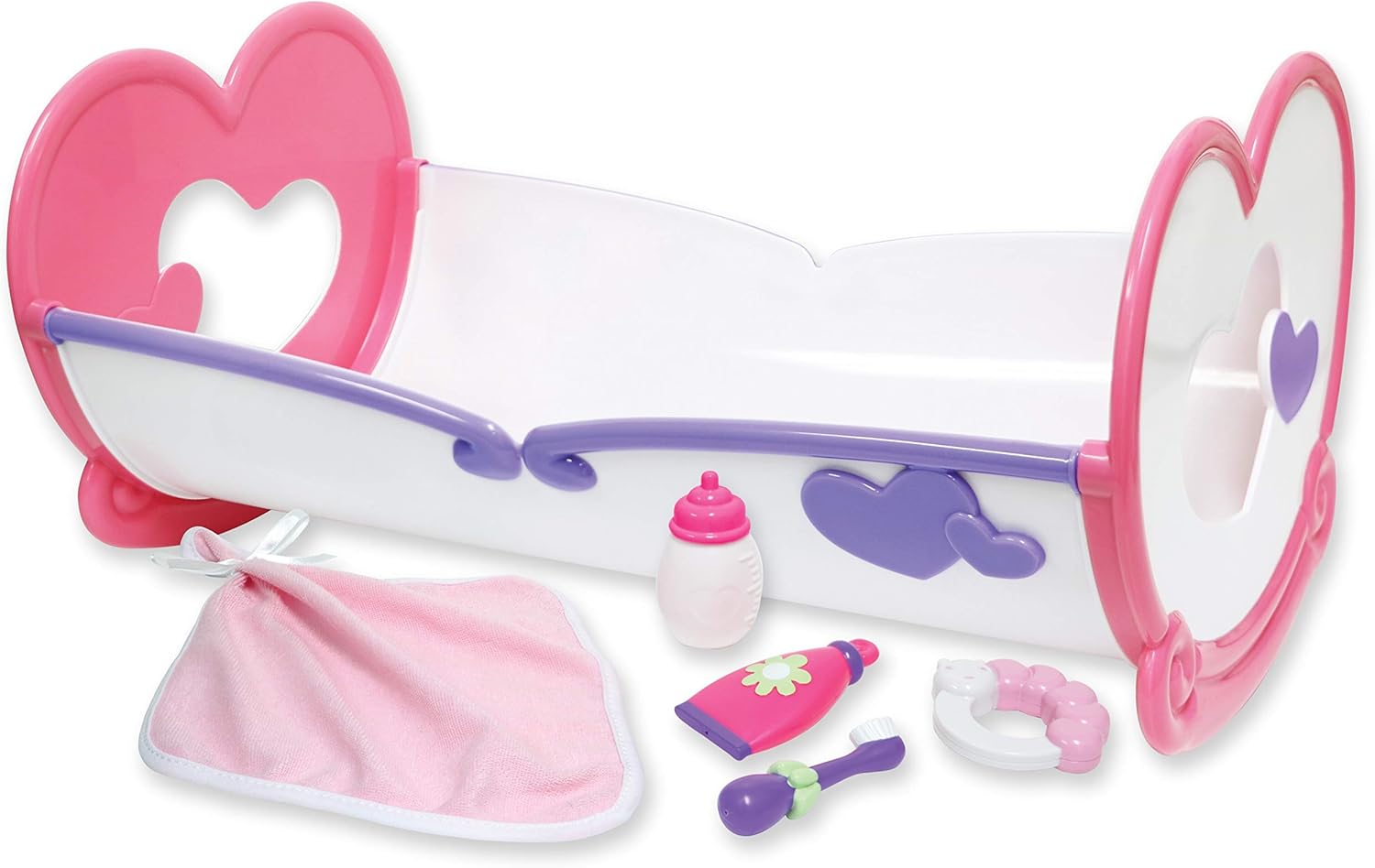 JC Toys Deluxe Rocking Doll Crib and Accessories Perfect for Small and Large Dolls up to 16".
