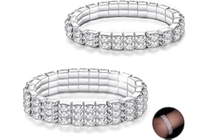 Kucheed Rhinestone Stretch Bracelets, Twinkle Diamond Tennis Bangle, Silver Crystal Sparkling Bridal Stackable Bracelet Jewelry, Bling Shining Wedding Party Elastic Band Bracelet for Women