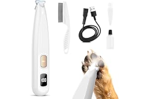 Cupofpet Dog Paw Trimmer with LED Light, 35dB Low Noise Precision Pet Paw Trimmer for Dogs Cats Grooming Clippers, 2 Speed Safety Electric Paw Hair Trimmer for Paws, Ears, Rump, Face, Eyes (White)