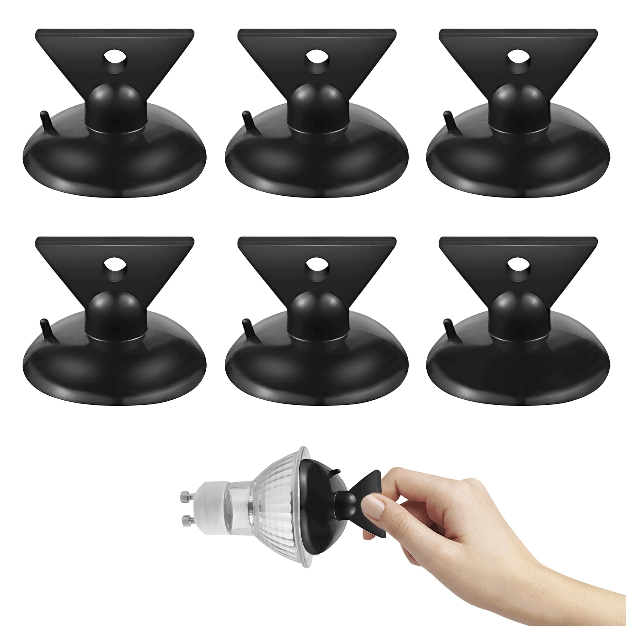 6PCS GU10 Black Suction Cups Removal Tool for Light Bulb Changer with Sucker - Mini Replacement Kit for High Ceilings