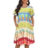 My Sky Summer Dresses for Women 2026 Casual Short Sleeves Tshirt Flowy Beach Plus Size Sundress with Pockets