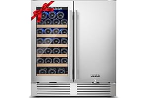 BODEGA Wine and Beverage Refrigerator 30 Inch,Dual Zone Wine Bverage Cooler,30" Under Counter Wine Cooler with French Door,Built-In & Freestanding,Holds 31 Bottles and 110 Cans