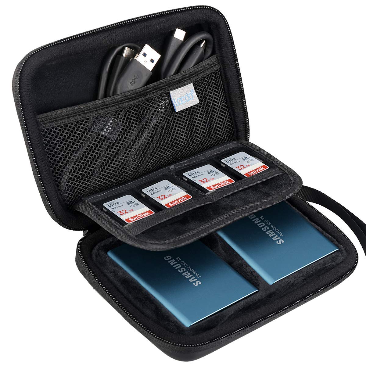 Samsung T5 Case, Lacdo 2-in-1 External Hard Drive Carrying Case for Samsung T5 / T3 Portable SSD 250GB 500GB 1TB 2TB USB 3.1 Type C External Solid State Drives EVA Storage Pouch Protective Bag, Black